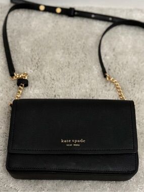 kate spade Black Leather Crossbody with Gold Chain